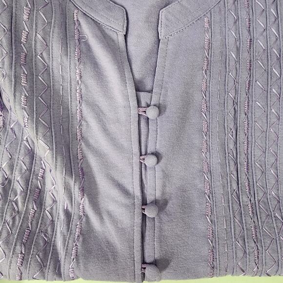 Woman Within Tunic Top Size 1X 22/24 Lavender 3/4 Sleeve Button Up Embroidered - Picture 7 of 10